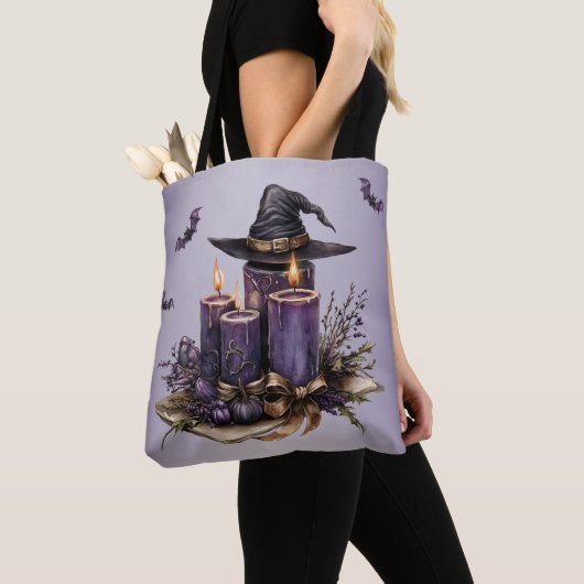 Halloween Paarse Candles Bats Spooky Scary Tote Bag (Dichtbij)