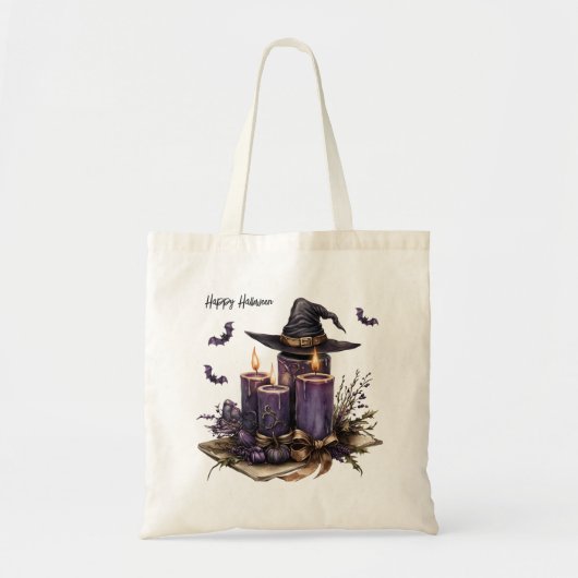Halloween Paarse Candles Bats Spooky Scary Tote Bag (Voorkant)