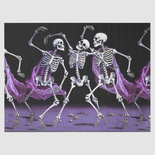 Halloween Paarse Dansende Skeletten Gotische Huwel Tissuepapier (Voorkant)