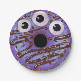 Halloween Paarse Drieogen Monster Donut Papieren Bordje