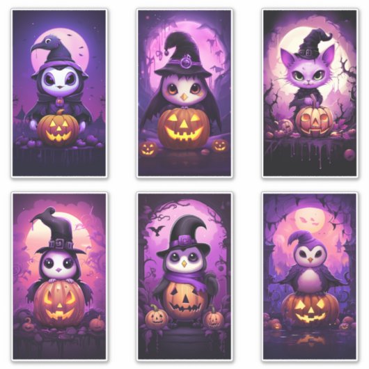 Halloween Paarse Emo Penguin met vrienden 2 Sticker (Voorkant)