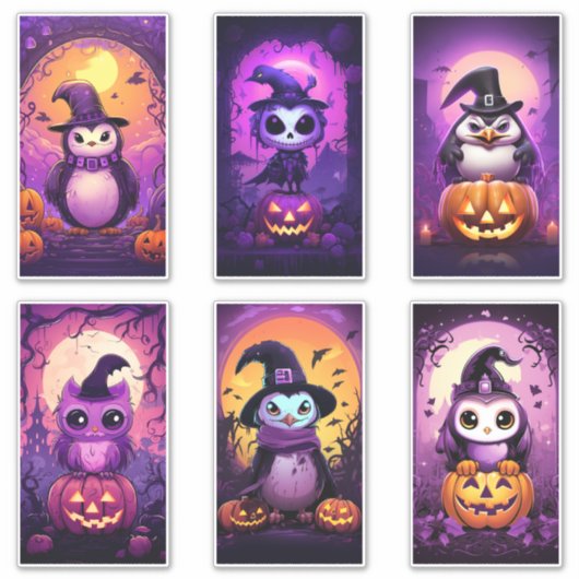 Halloween Paarse Emo Penguin met vrienden Sticker (Voorkant)