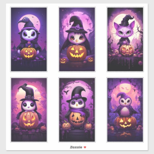 Halloween Paarse Emo Pinguïn met vrienden 2 Sticker (Vel)