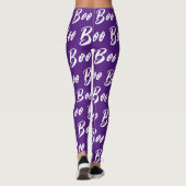 Halloween Paarse en witte boo tekstpatroon Leggings (Achterkant)
