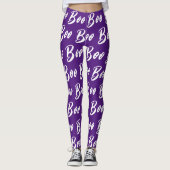 Halloween Paarse en witte boo tekstpatroon Leggings (Voorkant)