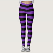 Halloween Paarse en zwarte horizontale strepen hek Leggings (Voorkant)