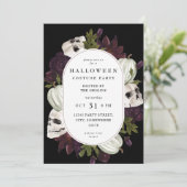 Halloween Paarse Floral & Skull Party Kaart (Staand voorkant)