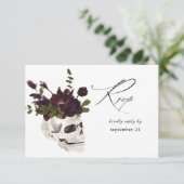Halloween Paarse Floral & Skull w Meal RSVP Card (Staand voorkant)