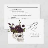 Halloween Paarse Floral & Skull w Meal RSVP Card (Voorkant / Achterkant)