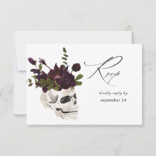 Halloween Paarse Floral & Skull w Meal RSVP Card Kaartje