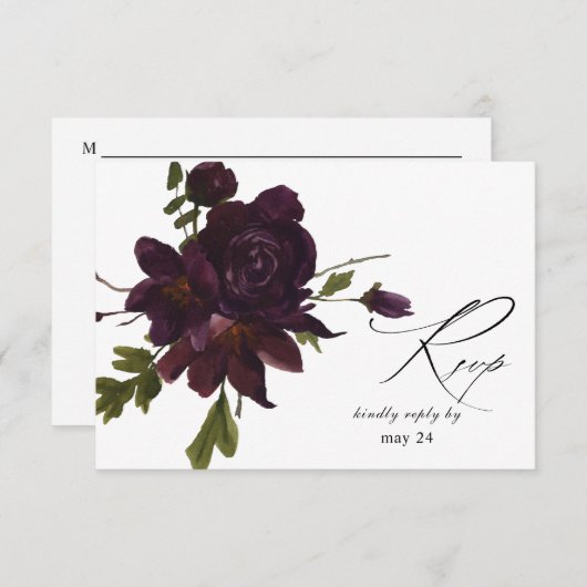 Halloween Paarse Floral w Meal RSVP-kaart RSVP Kaartje (Voorkant / Achterkant)