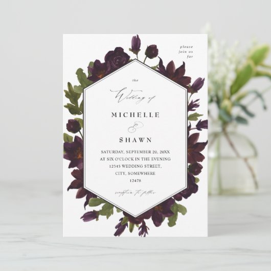 Halloween Paarse Floral Wedding Kaart (Staand voorkant)