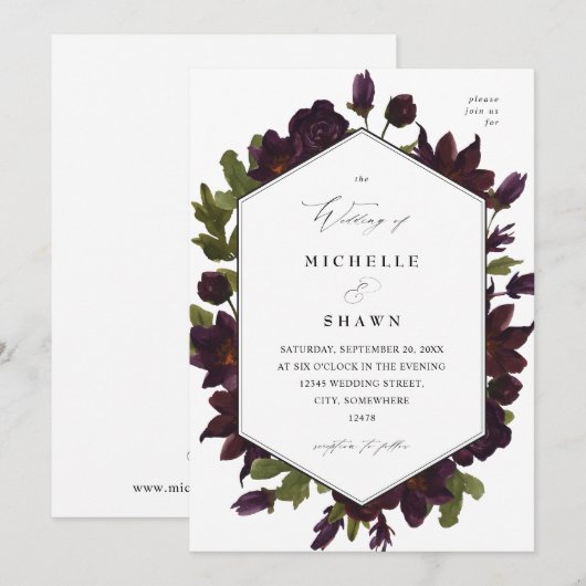 Halloween Paarse Floral Wedding Kaart (Voorkant / Achterkant)