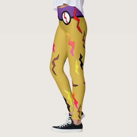 Halloween Paarse Gouden Bliksem Bolts Superhero Leggings (Links)