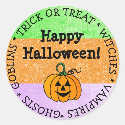 Halloween Paarse, groene, Oranje pompoen Sticker (Voorkant)
