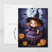 Halloween Paarse heks meisje illustratie Feestdagenkaart (Voorkant / Achterkant)