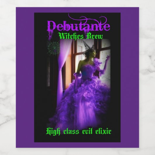 Halloween Paarse heks Wijn Etiket (Enkel label)