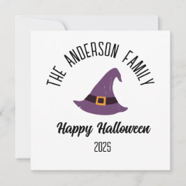Halloween Paarse Heksenhoed Gepersonaliseerde Naam Feestdagenkaart
