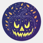 Halloween Paarse Jack O lantaarn Spooky Pumpkin Ronde Sticker (Voorkant)