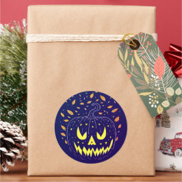 Halloween Paarse Jack O Lantern Griezelijke Pompoe Ronde Sticker