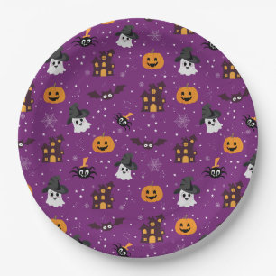 Halloween paarse patroon papieren bordje