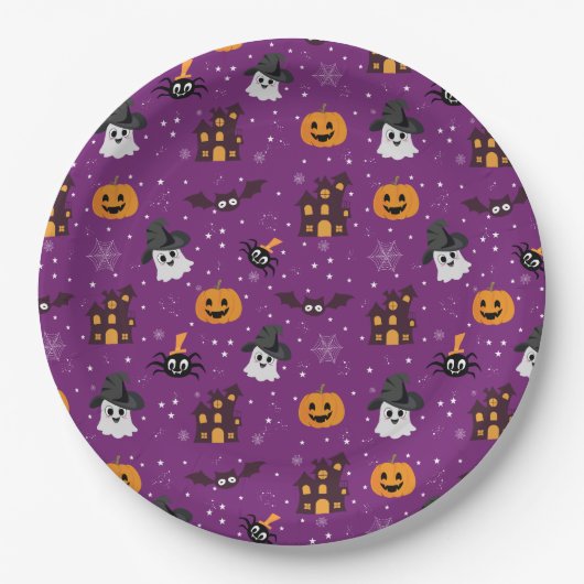 Halloween paarse patroon papieren bordje (Voorkant)