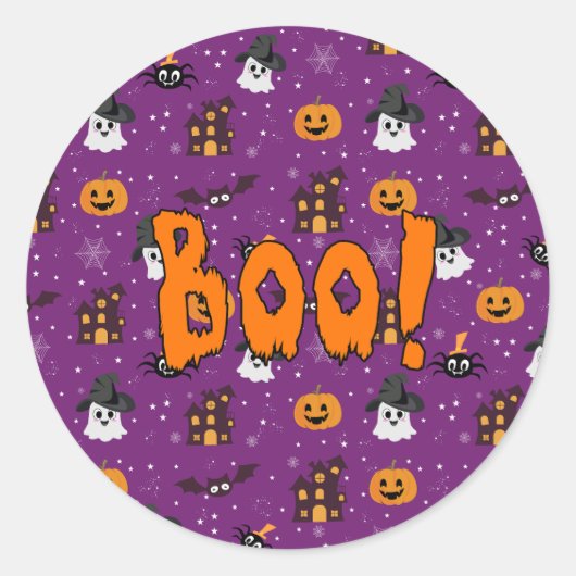 Halloween paarse patroon ronde sticker (Voorkant)