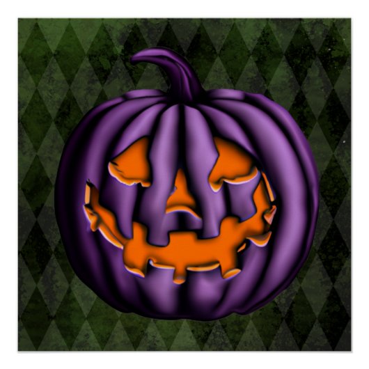 Halloween Paarse pomkin Green Grunge Perfect Poster (Voorkant)