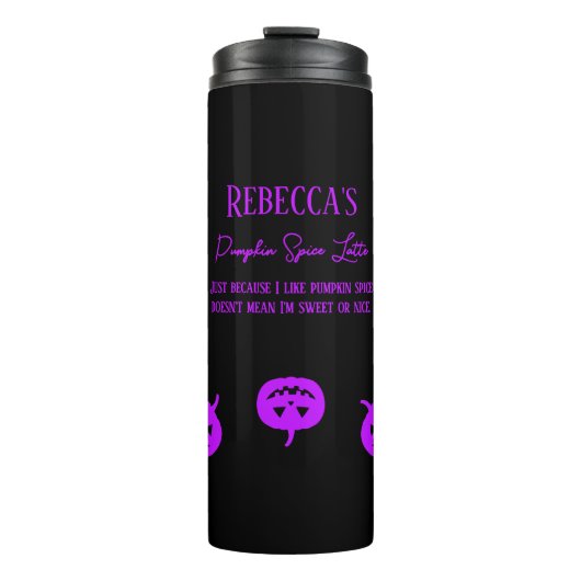 Halloween Paarse pompoen Spice Sweet of Nice Thermosbeker (Voorkant)