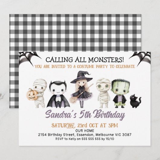 Halloween Paarse roept alle monsters verjaardag Kaart (Voorkant / Achterkant)