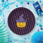 Halloween Paarse Sparkles & Black Stripes Pumpkin Papieren Bordje (Feest)