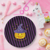 Halloween Paarse Sparkles & Black Stripes Pumpkin Papieren Bordje (Feest)