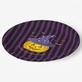 Halloween Paarse Sparkles & Black Stripes Pumpkin Papieren Bordje (Gekanteld)