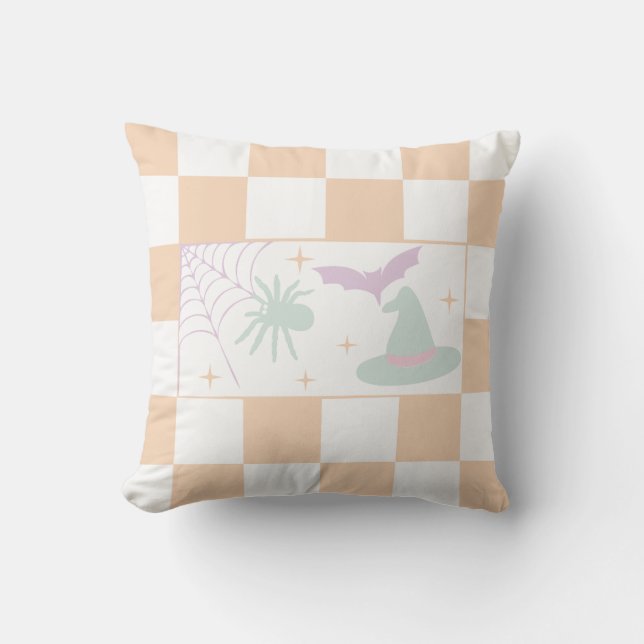 Halloween Paarse Spooky Season Checkerboard Kussen (Voorkant)