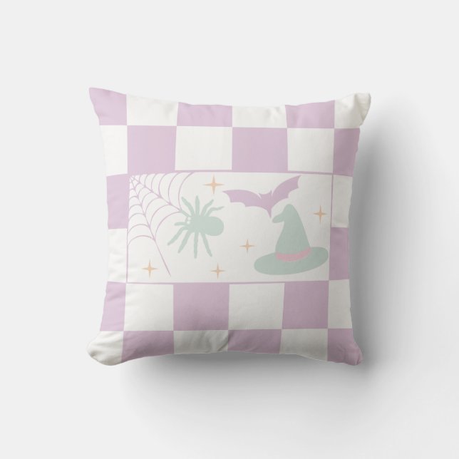Halloween Paarse Spooky Season Checkerboard Kussen (Voorkant)
