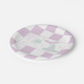 Halloween Paarse Spooky Season Checkerboard Papieren Bordje (Gekanteld)
