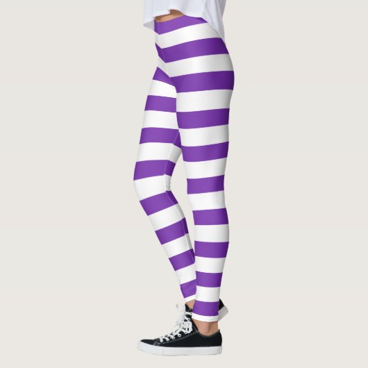 Halloween Paarse & witte horizontale strepen heks Leggings (Links)