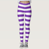 Halloween Paarse & witte horizontale strepen heks Leggings (Voorkant)