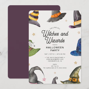 Halloween Paarse Wizards & Witches Party Kaart
