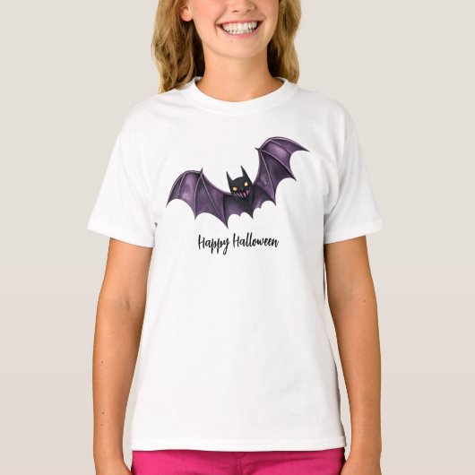 Halloween Paarse zwarte vleermuizen Spooky Scary T-shirt (Voorkant)