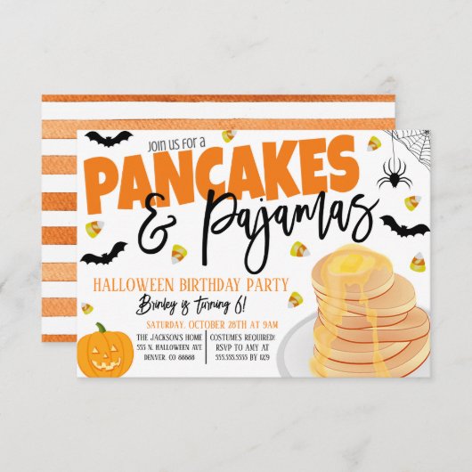 Halloween Pancakes en pyjama-uitnodiging Kaart (Voorkant / Achterkant)