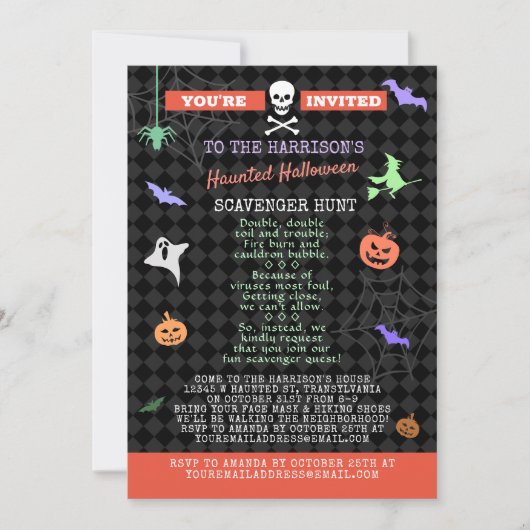 Halloween Pandemic Scavenger Hunt Party Kaart (Voorkant)