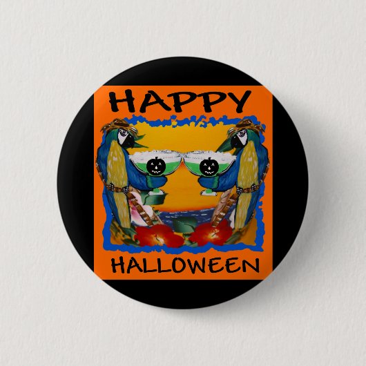 HALLOWEEN PAPEGAAIEN RONDE BUTTON 5,7 CM (Voorkant)