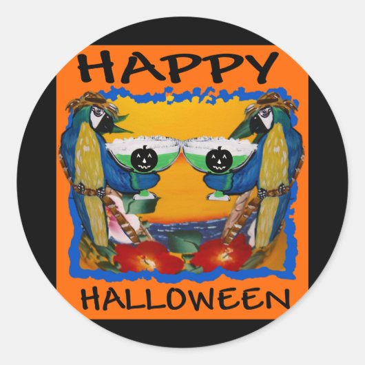 HALLOWEEN PAPEGAAIEN RONDE STICKER (Voorkant)