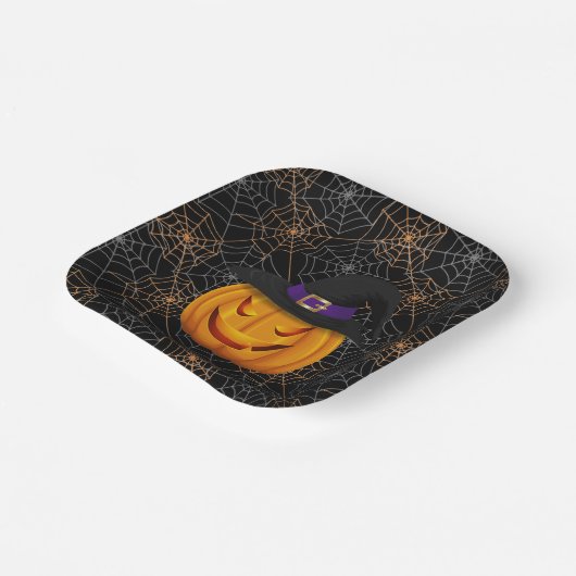 Halloween Paper Borden-Spider Webs & Pumpkin Papieren Bordje (Gebogen)