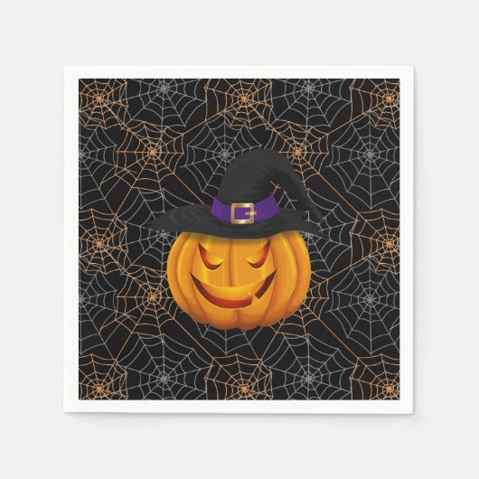 Halloween Paper Napkins-Spider Webs & Pumpkin Servet (Voorkant)