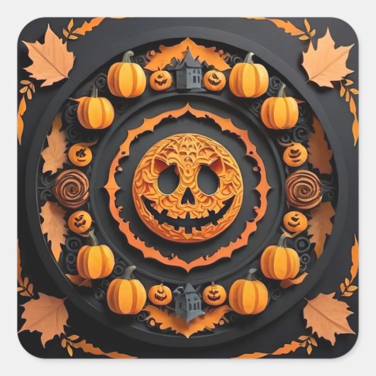Halloween Papercuat Mandala Vierkante Sticker (Voorkant)