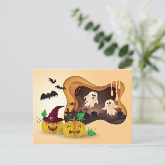 Halloween Papercut begraafplaats Ghosts Briefkaart (Staand voorkant)