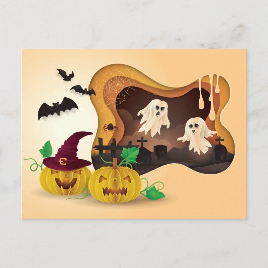 Halloween Papercut begraafplaats Ghosts Briefkaart (Voorkant)