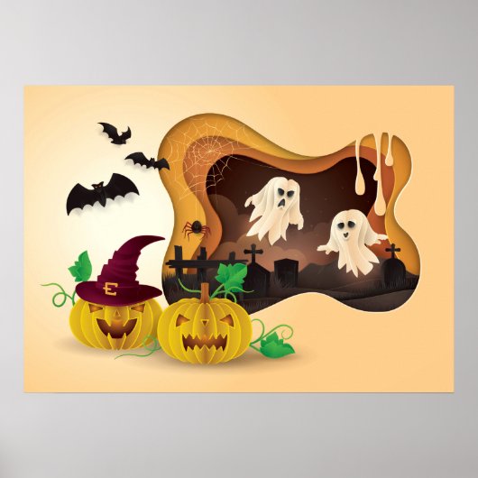 Halloween Papercut begraafplaats Ghosts Poster (Voorkant)